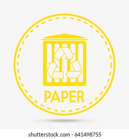 Recyclable waste bin in yellow  over white color backdrop