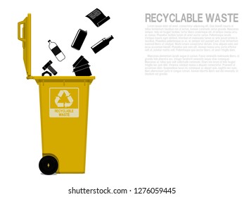 Recyclable waste icon is falling in to the bin