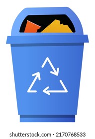 Residuos reciclables - moderno diseño plano estilo objeto aislado único. Imagen detallada del cubo de basura. Enfoque ecológico de residuos, calles limpias, papelera de plástico y la idea de cuidado del medio ambiente