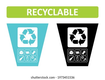 The Recyclable Waste Pictogram For Industrial Hygiene Signage. Garbage Classification Symbol.