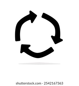Reciclar. 3 Setas passos na forma de processo, circulação, repetição, passos, sincronização, rotação, carga, iteração, movimento, reutilizável, contínuo, ciclo, direção e passos. Reciclar estilo negrito