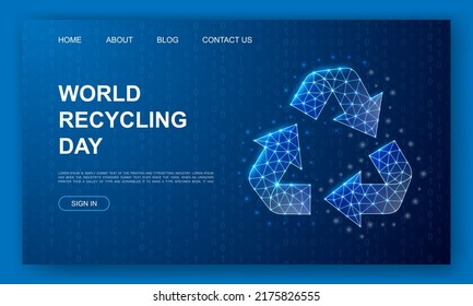 Recycle 3d polygonal website template. Ecology design illustration concept. Low poly Waste recycling symbol for homepage, promotion banner design.