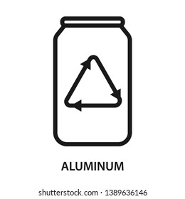 Recycle Aluminum. Aluminum Can With Recycle Sign. Simple Line Icon. Isolate On White Background.