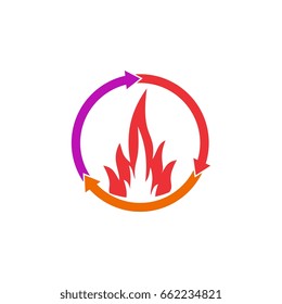 recycle arrow with fire logo
