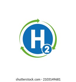 recycle arrow hydrogen logo design concept.