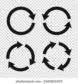 Recycle arrow icon vector illustration. Set of black circle vector arrows with transparent background. Arrow rotation symbol vector Icons