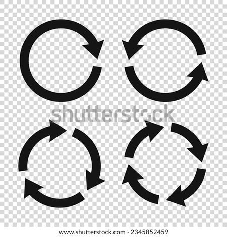 Recycle arrow icon vector illustration. Set of black circle vector arrows with transparent background. Arrow rotation symbol vector Icons