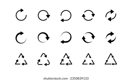 Recycle arrow icons set. Reuse icon in line. Eco arrow symbol set. Recycle icon in line. Reuse arrow and triangle. Ecology symbol. Eco vector illustration