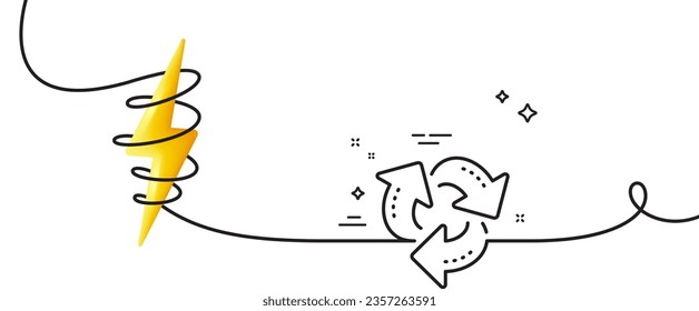 Recycle arrow line icon. Continuous one line with curl. Recycling waste symbol. Reduce and Reuse sign. Recycle single outline ribbon. Loop curve with energy. Vector