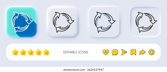 Icono de línea de flecha de reciclaje. Neumórfico, Sombra plana, Botones 3D. Símbolo de reciclaje de residuos. Signo de reducción y reutilización. Icono de reciclaje de línea. Iconos de redes sociales. Vector