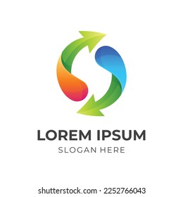 Pfeile-Logo-Design mit 3D-farbigem Stil recyceln