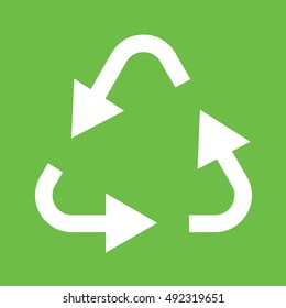 recycle arrow sign white simple icon on green background