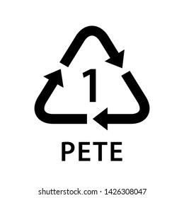 recycle arrow triangle PETE types 1 isolated on white background, symbology one type logo of plastic PETE materials, recycle triangle types icon graphic, recycle plastic ecology icon