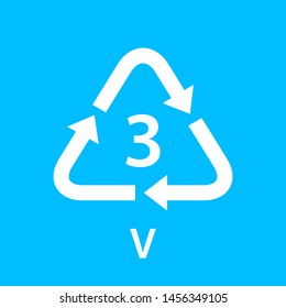 recycle arrow triangle V types 3 isolated on blue background, symbology three type logo of plastic V materials, recycle triangle types icon graphic, recycle plastic ecology icon