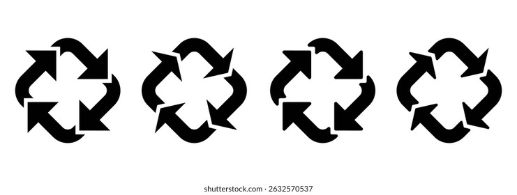 Recycle arrow vector icon set. Arrows, recycle symbol. Rounded angles. Recycled signs illustration isolated on white background. EPS 10