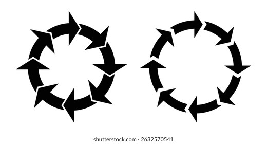 Recycle arrow vector icon set. Arrows, recycle symbol. Rounded angles. Recycled signs illustration isolated on white background. EPS 10