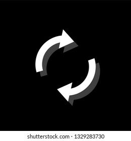 Recycle arrow. White flat simple icon with shadow