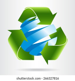 Recycle arrows and abstract blue sphere. Eco concept.