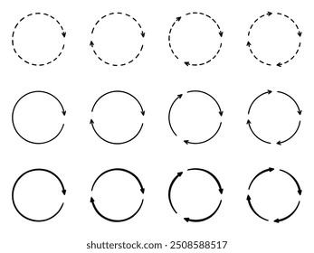 Reciclar setas rabiscar ícones. Repita o símbolo de círculo no estilo de esboço. Ilustração de vetor desenhada à mão isolada no plano de fundo branco