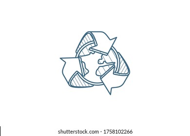 recycle arrows and earth isometric icon. 3d vector illustration. Isolated line art technical drawing. Editable stroke