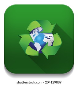 recycle arrows earth With long shadow over app button