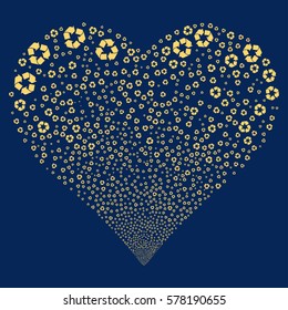 Recycle Arrows fireworks with heart shape. Vector illustration style is flat yellow iconic symbols on a blue background. Object salute done from random design elements.
