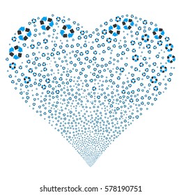 Recycle Arrows fireworks with heart shape. Vector illustration style is flat blue and gray iconic symbols on a white background. Object heart organized from random symbols.