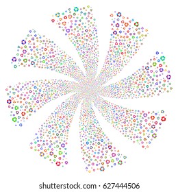 Recycle Arrows fireworks swirl rotation. Vector illustration style is flat bright multicolored iconic symbols on a white background. Object twirl done from random design elements.