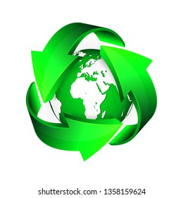 Recycle arrows and  green Earth. Vector illustration.
