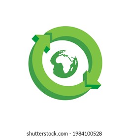 Reciclar flechas y tierra verde. Ilustraciones vectoriales.