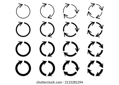 Recycle arrows icon collection. Circle sign. Round shape. Cyclic rotation. Spin button. Vector illustration. Stock image.