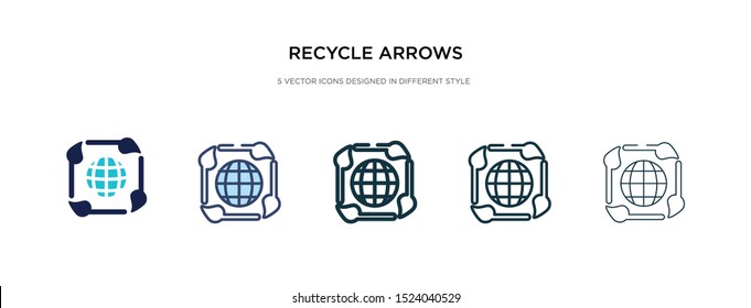 recycle arrows icon in different style vector illustration. two colored and black recycle arrows vector icons designed in filled, outline, line and stroke style can be used for web, mobile, ui