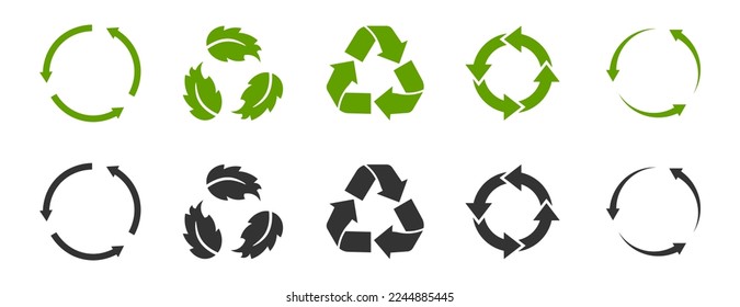 Recycle arrows icons collection. Set of green and black recycling arrows symbol. Vector illustration