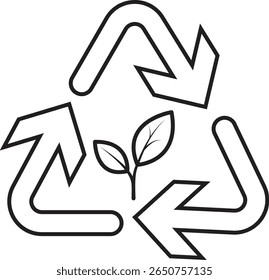 Recycle arrows with leaf icon symbolizing sustainability, renewable resources and eco-cycle with transparent background