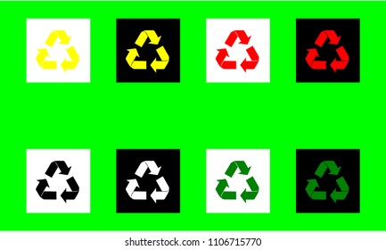 Recycle arrows symbol  flat icon for web apps websites various colours red yellow black white  vector illustration
