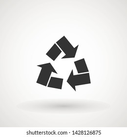 recycle arrows symbol icon. Recyclable Badge. Recycling sign. Black flat design. Vector Illustration.