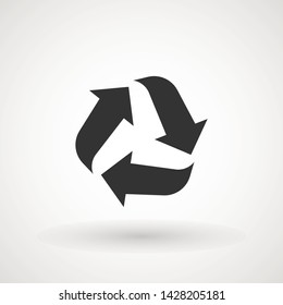 recycle arrows symbol icon. Recyclable Badge. Recycling sign. Black flat design. Vector Illustration.