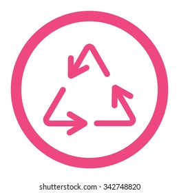 Recycle Arrows vector icon. Style is flat rounded symbol, pink color, rounded angles, white background.