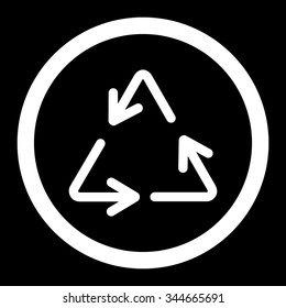 Recycle Arrows vector icon. Style is flat rounded symbol, white color, rounded angles, black background.