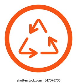 Recycle Arrows vector icon. Style is flat rounded symbol, orange color, rounded angles, white background.