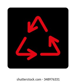 Recycle Arrows vector icon. Style is flat rounded square button, intensive red and black colors, white background.
