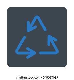 Recycle Arrows vector icon. Style is flat rounded square button, smooth blue colors, white background.