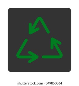 Recycle Arrows vector icon. Style is flat rounded square button, green and gray colors, white background.