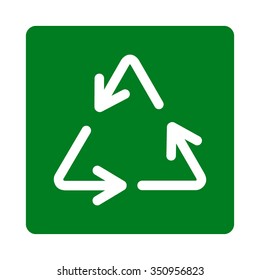 Recycle Arrows vector icon. Style is flat rounded square button, white and green colors, white background.