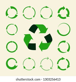 Recycle arrows vector set - ecology icons collection. Illustration of recycle arrow, reuse and recycling
