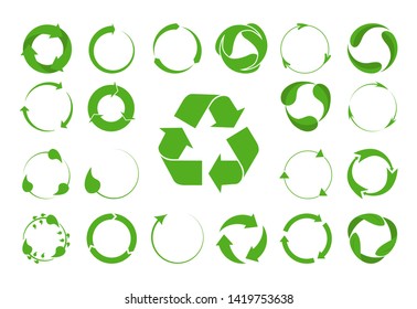 Recycle arrows vector set . Ecology icons collection. Illustration of recycle arrow, reuse and recycling