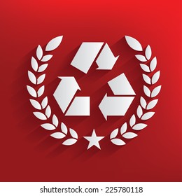 Recycle badge on red background,clean vector