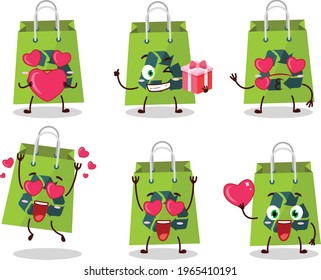 Recycle bag cartoon character with love cute emoticon