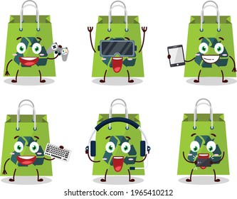 Recycle bag cartoon character are playing games with various cute emoticons