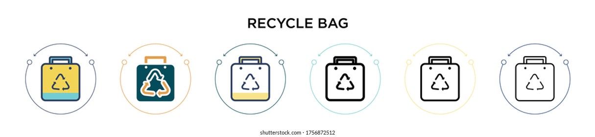 Recycle bag icon in filled, thin line, outline and stroke style. Vector illustration of two colored and black recycle bag vector icons designs can be used for mobile, ui, web